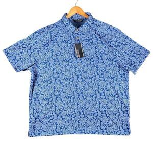Roundtree & Yorke XXL Mens Light Navy Patterned Polynosic Golf Polo Shirt NWT